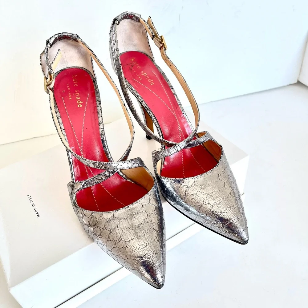 Kate Spade silver snakeskin heels 7.5